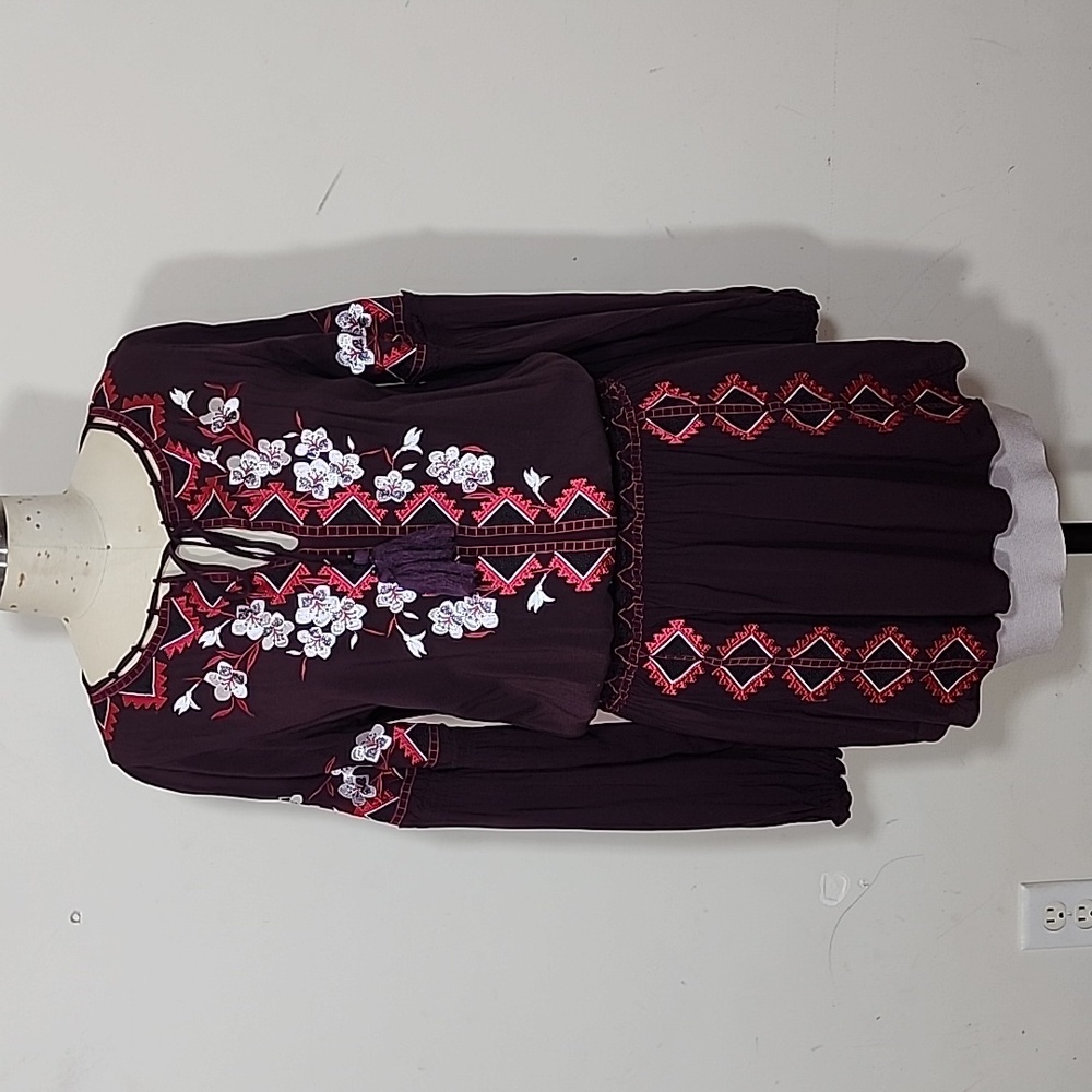 Parker Embroidered Drop Waisted Mini Dress Size S